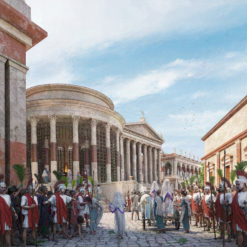 CGI view of the Vestal Virgins outside the Vesta Temple in the Forum Ancient Rome Republic