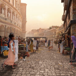 A view of a busy market in Ancient Rome