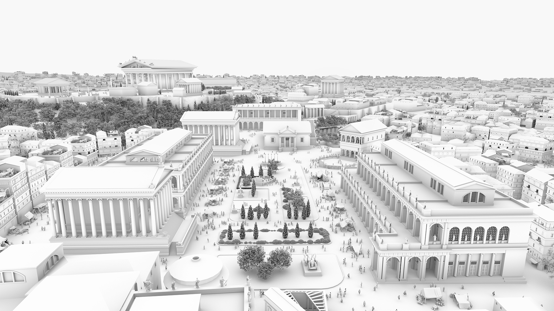 Aerial image of the Forum in Ancient Rome
