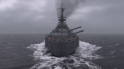 Stock footage of the Battleship Bismarck sailing in the North Atlantic Ocean