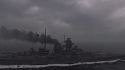 Stock footage of the Battleship Bismarck sailing in the North Atlantic Ocean