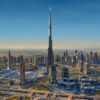 Aerial timelapse footage of Burj Khalifa and Downtown Dubai