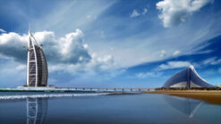 Timelapse footage of Burj Al Arab construction from the beach in Dubai