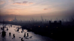 Dusk view Old London Bridge Tudor London