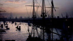 Dusk view Old London Bridge Tudor London