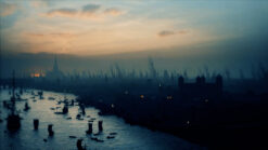 Dusk view Old London Bridge Tudor London