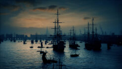 Dusk view Old London Bridge Tudor London