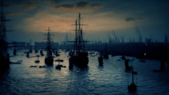 Dusk view Old London Bridge Tudor London