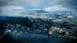 Aerial fly over Tudor London